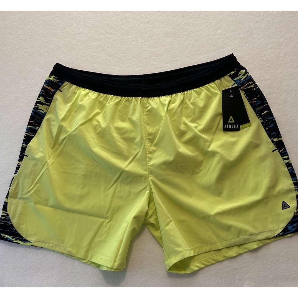 Athlux Men's Performance Woven Shorts w/ Briefs Size 2XL (44-46) Neon Green  NEW